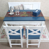 深蓝色餐桌纯实木地中海餐桌椅组合简约饭桌定做餐桌特价一桌四椅