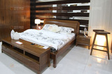 上海纯实木时尚简约风格北美黑胡桃木双人床厂家直销1.8米大床