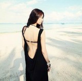 海边度假必备沙滩防晒衣女 泳衣外套罩衫长裙露背黑色比基尼外搭