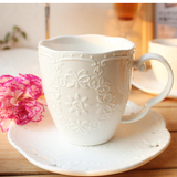 欧式浮雕蕾丝蝴蝶陶瓷咖啡杯马克杯子水杯 奶杯果汁杯zakka杯子