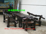 户外园艺/纯实木桌椅套件/防腐木/古色古香厚重型木制碳化桌椅