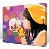 diy数字油画 人物卡通动漫风景客厅儿童房填色装饰画  女孩和兔子