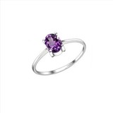 天然紫水晶戒戒指 925银镀白金四爪镶嵌指环 可加工定做空托