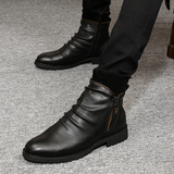 2014韩版男士尖头皮鞋马丁靴男靴子英伦皮靴中筒军靴潮流高帮鞋潮