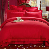 家纺婚庆床品 大红粉色 全棉六件套 6件套被罩床单 结婚床上用品