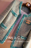 DANCC高级定制2015秋新款祖母绿拉毛镶边 名媛小香风短外套套装