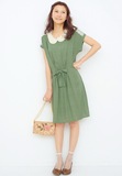 2016夏装新款大码女装出口日本清新文艺蕾丝花边小圆点绿色连衣裙