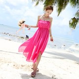 长裙子夏新 韩版波西米亚吊带短款燕尾裙 雪纺甜美海边度假沙滩裙
