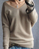 鄂尔多斯市100%纯羊绒衫低V领短款女套头毛衣打底针织宽松蝙蝠衫