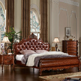 欧式实木床奢华真皮橡木双人床新古典美式乡村婚床现代法式床包邮