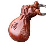 多吉米 汽车挂饰钥匙扣 大钱袋 花梨木雕刻 钥匙链 车钥匙挂件