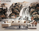 大型无缝壁画 中式国画山水瀑布 沙发背景无纺布墙纸 电视墙壁纸