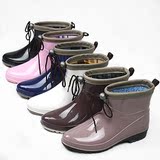 包邮 外贸日韩女款时尚晴雨鞋系带短筒水鞋低帮平跟防滑雨靴