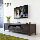 Fengze实木家具北欧经典电视柜组合纯实木伸缩客厅橡木2米CS301P