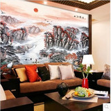 客厅沙发背景墙书房大型壁画壁纸 现代中式墙纸 旭日东升万山红