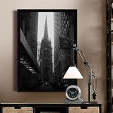 美国华尔街 1937 黑白摄影艺术 办公室装饰画 城市建筑  纽约教堂
