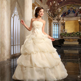 韩版甜美香槟色新娘结婚齐地婚纱 时尚粉红公主裙优雅抹胸款婚纱