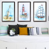 客厅现代简约卧室床头挂画 儿童房装饰无框画 小清新卡通帆船壁画