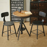 铁艺实木欧式咖啡桌椅可移动可升降圆桌复古茶几吧台椅