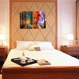 现代简约装饰画山水壁画欧式无框画客厅卧室床头挂画喷绘油画三联