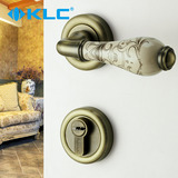 德国KLC 欧式室内门锁青铜陶瓷把手卧室房门锁复古木门锁纯铜锁芯