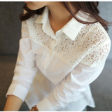 2016春季女装上衣韩版蕾丝拼接休闲白衬衫长袖宽松女士短袖衬衣