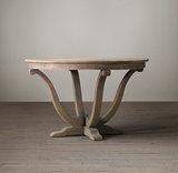 美国RH原单 法式复古实木家具 榆木圆形餐桌 北欧风情实木圆桌