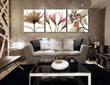 纳米玻璃冰晶三联客厅透明花背景现代无框画壁画装饰画卧室墙挂画