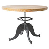 工业复古铁艺圆桌 创意可升降实木圆形餐桌 乡村田园咖啡桌休闲桌