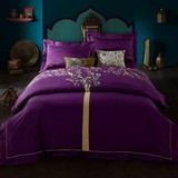 5折欧式床上用品高密全棉活性绣花纯棉四件套地中海风格紫色床品