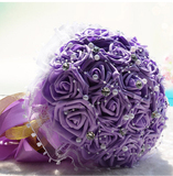 紫色玫瑰新娘手捧花 18朵DIY紫色仿真玫瑰新娘手捧花 结婚手捧花