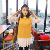 2016春季新品韩国代购圆领套头前短后长毛衣马甲背心女短款针织衫