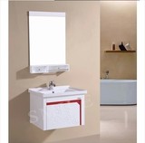 现代简约新款 PVC浴室柜卫生间柜洗脸盆洗手柜镜柜白色加红色组合