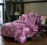 纯棉四件套床上用品全棉贡缎提花绸缎真丝欧式婚庆紫色床单式包邮