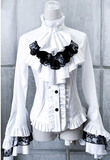 lolita洋装LO女衬衫哥特立领喇叭袖长袖荷叶边纯棉修身拆领女小衫