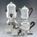 西洋古董银器 法国卡地亚/cartier/纯银茶壶/茶具七件套装/酒精炉