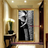 酒店欧式玄关装饰抽象油画 客厅手绘现代壁画挂画别墅有框画 大象