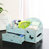 创意双层DIY手工桌面收纳盒女士放护肤化妆品储物整理抽纸盒包邮