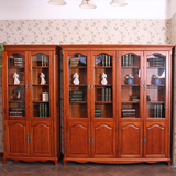 顺心实木书柜美式乡村红橡木书房带玻璃门书架环保置物展示柜1940