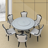 包邮圆餐桌椅组合欧式大理石圆桌时尚转动餐桌家用餐桌椅组合圆形