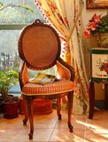 法式乡村休闲椅 绿色杜莎夫人藤背椅 实木雕刻椅子旧金色粉格椅子