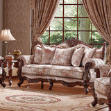 三人羽绒 欧式古典客厅家具套装家居l实木雕刻 美式布艺沙发