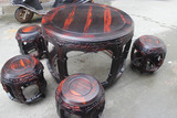 越南红木家具老挝大红酸枝鼓台黑酸枝鼔台酸枝圆桌休闲桌带6鼓凳