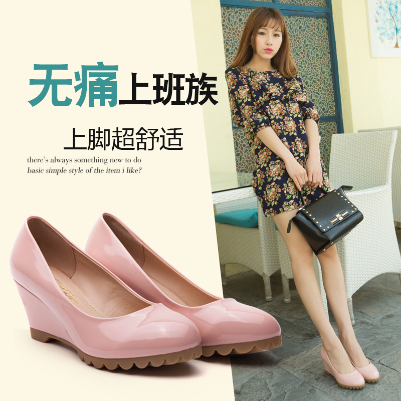 绾绾2014春季新款韩版单鞋女坡跟高跟鞋女鞋子潮职业女鞋工作鞋