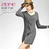 ZENE曾原创2015女士纯山羊绒衫大码长款麻花毛衣加厚毛衣裙女冬