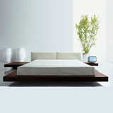 极有家现代简约烤漆橡木板式床 1.5/1.8米实木榻榻米双人布艺皮床