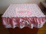 粉红格子小碎花田园 纯棉桌布桌旗台布茶几罩床头柜罩定做