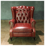 美式高档进口全真皮老虎椅欧式拉扣高背耳朵椅法式单人沙发可定制
