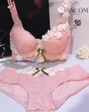 粉色甜美女性感内衣文胸罩套装聚拢侧收副乳调整型蕾丝内裤三角裤