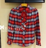 2011新款专柜正品 冬款加厚红格子长袖衬衫 EEYC14V01C YC14V01C
